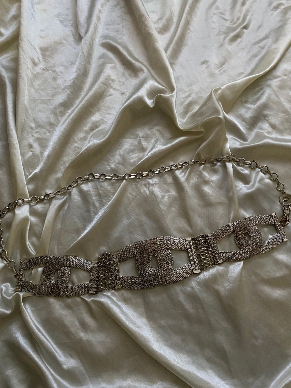 Vintage y2k Silver Interlocking C's Statement Wide Chain Belt O/S Chico's
